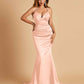 Satin Mermaid V-neck Bridesmaid Dresses Spaghetti Straps Floor Length
