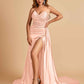 Sexy Satin Corset Prom Dresses Sweetheart Side Slit With Train Floor Length