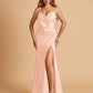Sexy Satin Sheath Bridesmaid Dresses Spaghetti Straps V-neck Side Slit Floor Length