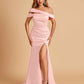 Unique Satin Mermaid Prom Dresses With Off Shoulder Straps Side Slit Floor Length