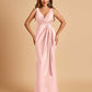 Sexy Satin Sheath V-neck Prom Dresses Strapless Floor Length