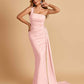 Sexy Satin One Shoulder Mermaid Bridesmaid Dresses Pleats Floor Length