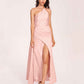 Sexy Satin Halter Strap Sheath Bridesmaid Dresses Side Slit Pleats Floor Length