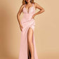 Sexy Sweetheart Sheath Prom Dresses Spaghetti Straps Satin Side Slit Pleats Floor Length