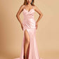 Satin Mermaid V-neck Bridesmaid Dresses Spaghetti Straps Side Slit Floor Length