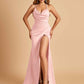 Sexy Satin Mermaid Prom Dresses Spaghetti Straps Sweetheart Side Slit Criss-cross Back