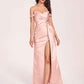 Elegant Satin Off Shoulder Prom Dresses Side-slit Sweetheart Floor Length Sheath