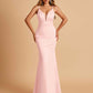 Satin Deep V-neck Mermaid Bridesmaid Dresses Open Back Floor Length