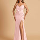 Sexy Satin Sheath Bridesmaid Dresses Spaghetti Straps V-neck Side Slit Floor Length