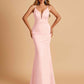 Satin Deep V-neck Mermaid Prom Dresses Open Back Floor Length