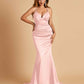 Satin Mermaid V-neck Bridesmaid Dresses Spaghetti Straps Floor Length