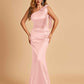 Sexy Satin One Shoulder Bridesmaid Dresses Long Zipper Side Floor Length Sheath