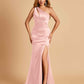 Sexy Satin Key Hole Bridesmaid Dresses One Shoulder Key Hole Floor Length Sheath For Sale