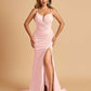 Satin Mermaid Long Prom Dresses Spaghetti Straps Sweetheart Side Slit Floor Length