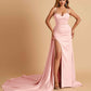 Sexy Satin Sheath Prom Dresses Spaghetti Straps Sweetheart Side Slit With Train