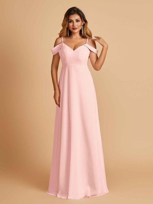 Chiffon Off-shoulder Long Bridesmaid Dresses V-neck Floor Length A-line