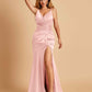 Sexy Satin Mermaid Bridesmaid Dresses Spaghetti Straps V-neck Side Slit Half Open Back