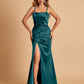 Sexy Satin Spaghetti Straps Bridesmaid Dresses Open Back Mermaid Floor Length Unique