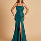 Sexy Satin Mermaid Prom Dresses Spaghetti Straps Scoop Side Slit Criss-cross Back