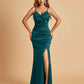 Sexy Satin Mermaid Bridesmaid Dresses Spaghetti Straps V-neck Side Slit Floor Length