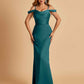 Sexy Off Shoulder Mermaid Long Bridesmaid Dresses Satin Spaghetti Straps Floor Length