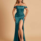 Satin Corset Off Shoulder Bridesmaid Dresses Sheath Side Slit Floor Length