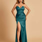 Sexy Satin Mermaid Long Bridesmaid Dresses Strapless Sweetheart Side Slit Floor Length