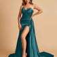 Sexy Satin Corset Bridesmaid Dresses Sweetheart Side Slit With Train Floor Length