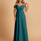 Chiffon Off-shoulder Long Bridesmaid Dresses V-neck Floor Length A-line