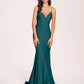Sexy Satin Mermaid Prom Dresses Spaghetti Straps V-neck Floor Length Lace-up Back