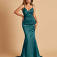 Satin Mermaid V-neck Bridesmaid Dresses Spaghetti Straps Floor Length