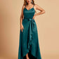 Satin Asymmetric V-neck Bridesmaid Dresses Sleeveless Side Slit A-line Unique For Sale