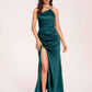 Satin Halter Pleats Sheath Bridesmaid Dresses Side-Slit Floor Length Sleeveless