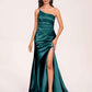 Satin One-shoulder Mermaid Bridesmaid Dresses Side Slit Pleats Floor Length