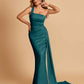 Sexy Satin One Shoulder Mermaid Bridesmaid Dresses Pleats Floor Length