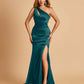 Sexy Satin Key Hole Bridesmaid Dresses One Shoulder Key Hole Floor Length Sheath For Sale