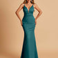 Satin Deep V-neck Mermaid Bridesmaid Dresses Open Back Floor Length