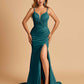 Satin Mermaid Long Prom Dresses Spaghetti Straps Sweetheart Side Slit Floor Length