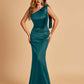 Sexy Satin One Shoulder Bridesmaid Dresses Long Zipper Side Floor Length Sheath