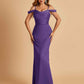Sexy Off Shoulder Mermaid Long Prom Dresses Satin Spaghetti Straps Floor Length