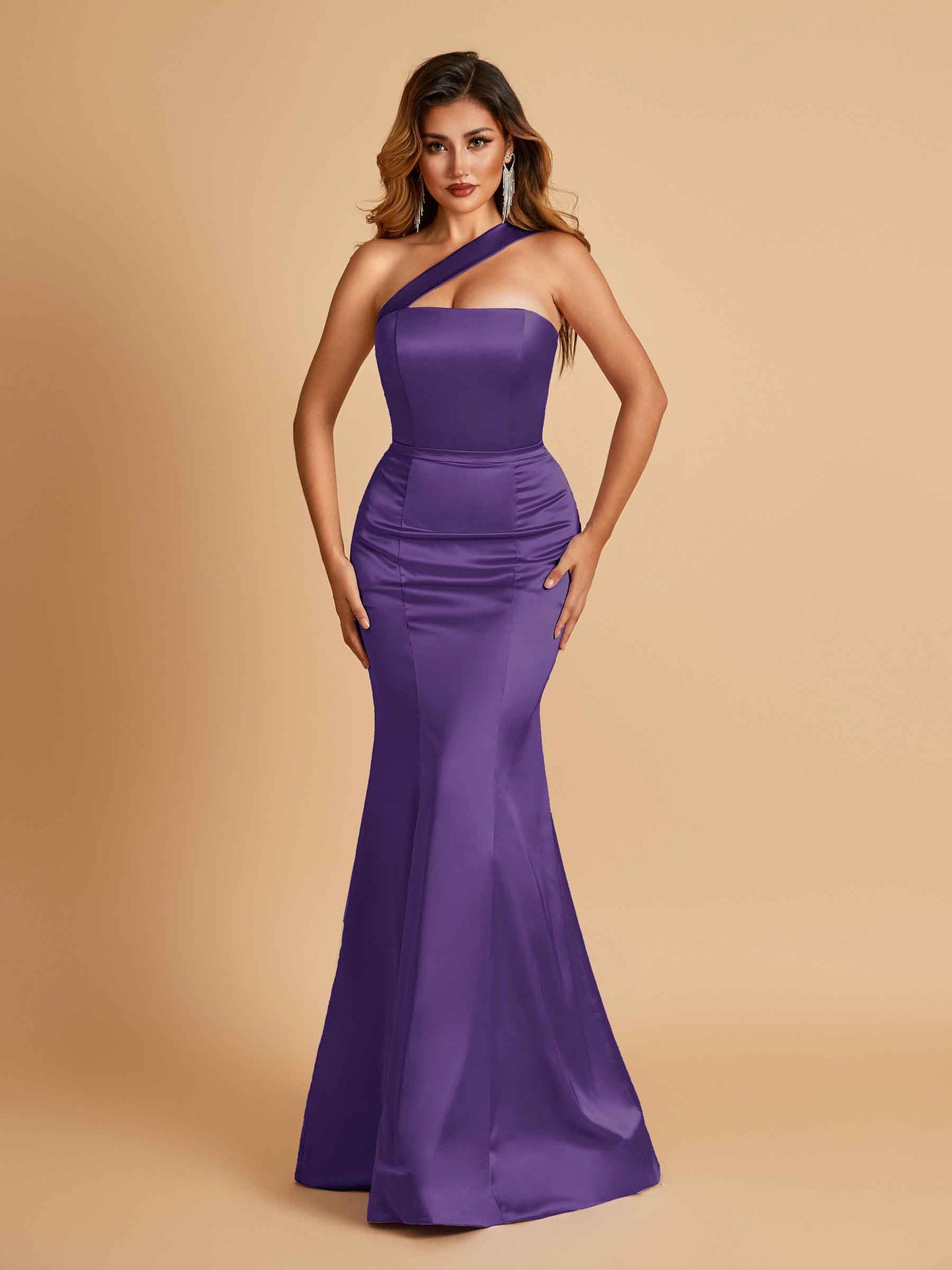 Sexy Satin Mermaid Bridesmaid Dresses One Shoulder Floor Length