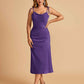 Sexy Satin Midi Prom Dresses Spaghetti Straps Slip Scoop Side Slit