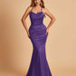 Sexy Satin Mermaid Bridesmaid Dresses Spaghetti Straps Scoop Criss-cross Back