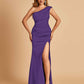 Satin One-shoulder Bridesmaid Dresses Mermaid Side Slit Sleeveless Floor Length