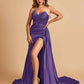 Sexy Satin Corset Prom Dresses Sweetheart Side Slit With Train Floor Length