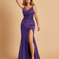 Sexy Satin Mermaid Prom Dresses Spaghetti Straps V-neck Side Slit Half Open Back