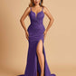 Satin Mermaid Long Prom Dresses Spaghetti Straps Sweetheart Side Slit Floor Length