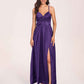 Satin Spaghetti Straps A-line Bridesmaid Dresses Side Slit Floor Length