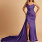 Sexy Satin Sheath Bridesmaid Dresses Strapless Sweetheart Side Slit With Train