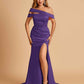Unique Satin Mermaid Prom Dresses With Off Shoulder Straps Side Slit Floor Length